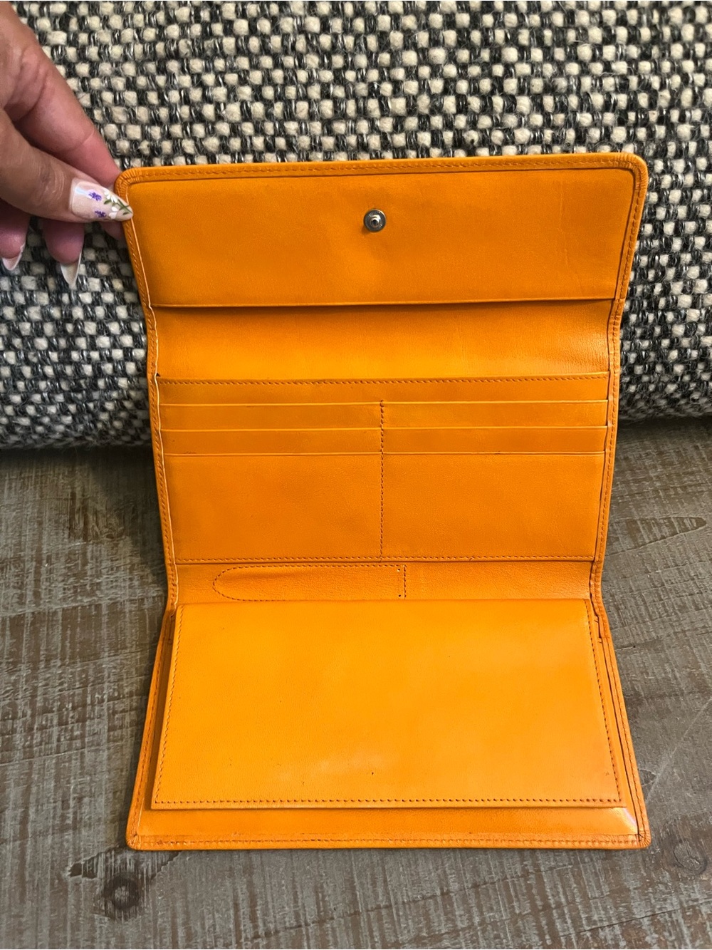 Monsac Orange Leather Bifold Card Wallet with logo lining